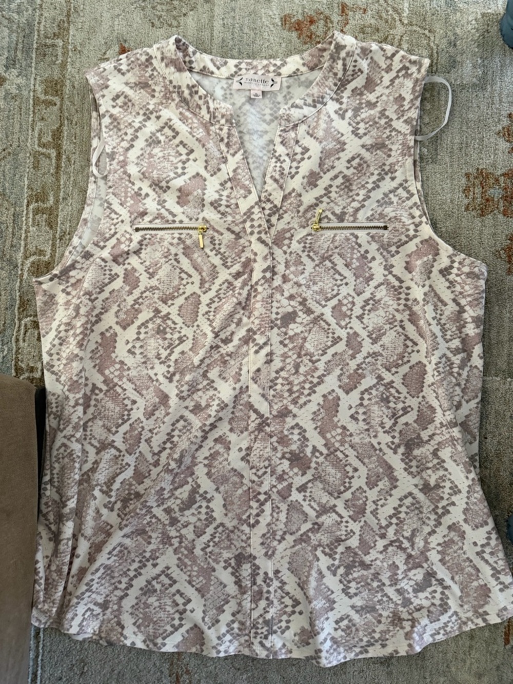 Nanette Lepore Cream and Taupe Snake Print V-Neck Top